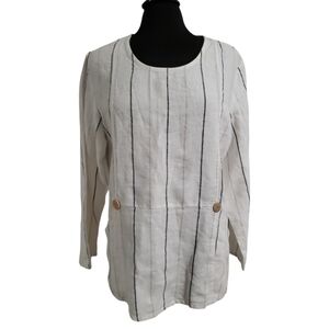 Willow 100% Linen Striped Tunic Top Size Medium With Pockets